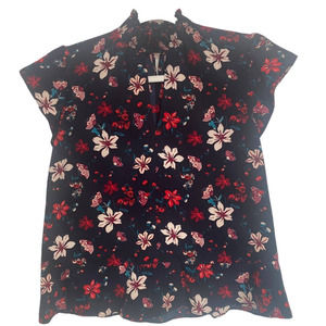 EUC Zoe by Rachel Zoe Navy Floral Cap Sleeve Blouse Top